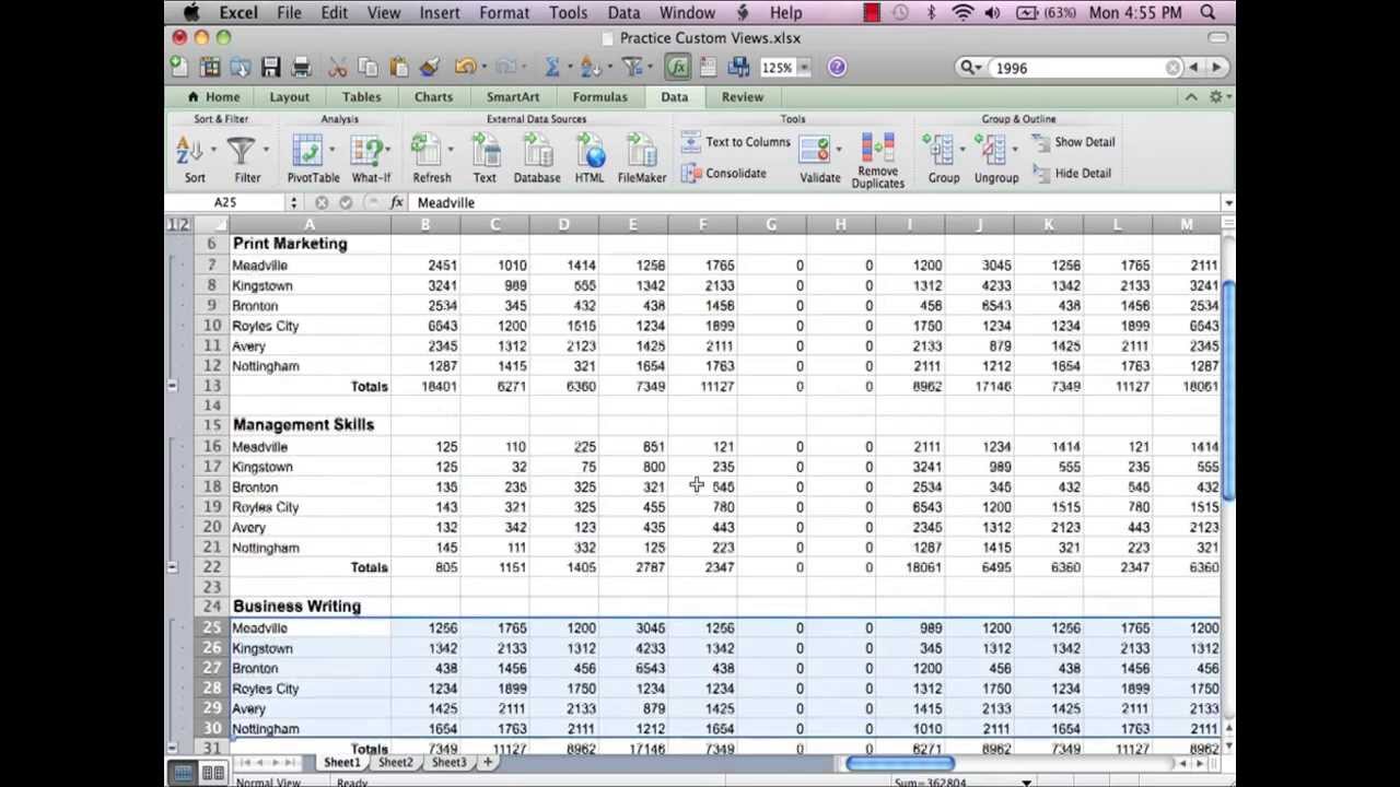 excell 2011 for mac sorting data